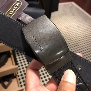 Coach Black Leather Belt with Silver Buckle